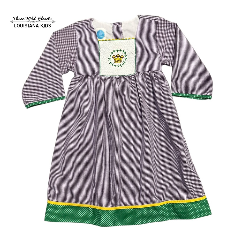 Krewe Kids 5Y Mardi Gras Embroidered Purple Gingham Dress